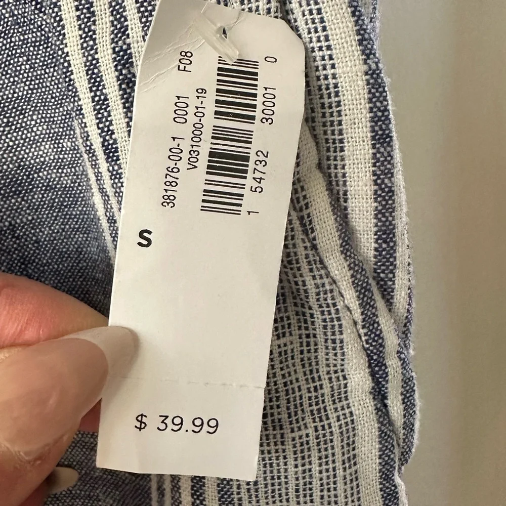 Old Navy Wide Leg Blue White Striped Linen Pants NWT Stretch Waist Size … - Picture 13 of 16